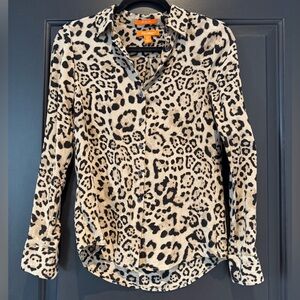 100% Silk Animal Print Button Up Blouse Cheetah XS Joe Fresh